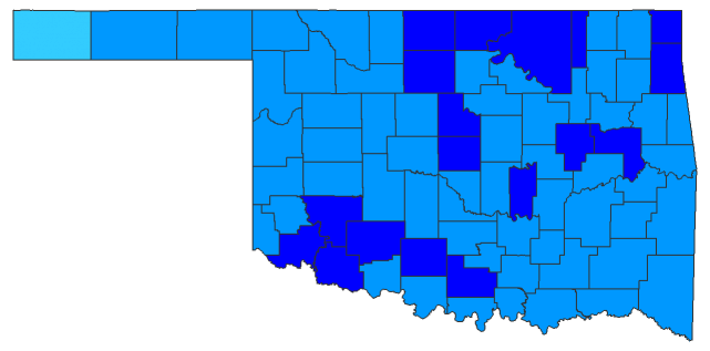 2020 Presidential Democratic Primary - Oklahoma Election County Map