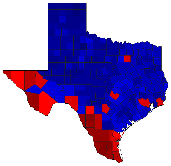 2008 Texas County Map of General Election Results for Senator