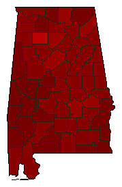 1974 Alabama County Map of General Election Results for Governor