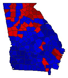 1964 Georgia County Map of General Election Results for President