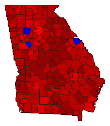 1990 Georgia County Map of General Election Results for Lt. Governor