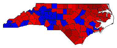 1992 North Carolina County Map of General Election Results for Governor