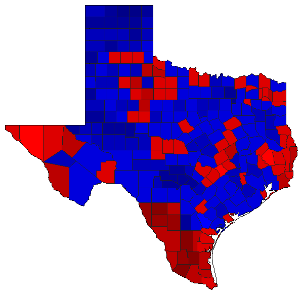 1988 Texas County Map of General Election Results for President