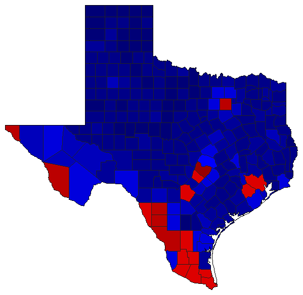 2022 Texas County Map of General Election Results for Governor