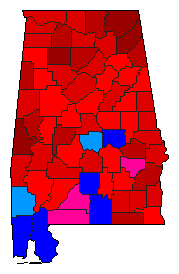 1972 Alabama County Map of Democratic Primary Election Results for Senator