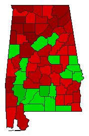 2016 Alabama County Map of Democratic Primary Election Results for Senator