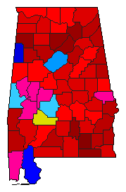 1954 Alabama County Map of Democratic Primary Election Results for Governor