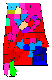 1958 Alabama County Map of Democratic Primary Election Results for Governor