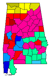 1990 Alabama County Map of Democratic Primary Election Results for Governor