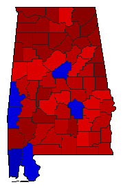 2010 Alabama County Map of Democratic Primary Election Results for Governor
