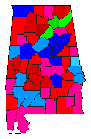 1986 Alabama County Map of Democratic Primary Election Results for Lt. Governor