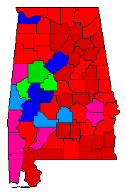 2002 Alabama County Map of Democratic Primary Election Results for State Treasurer
