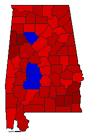 2010 Alabama County Map of Democratic Primary Election Results for State Treasurer