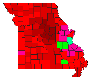 1992 Missouri County Map of Democratic Primary Election Results for Lt. Governor
