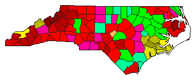 1960 North Carolina County Map of Democratic Primary Election Results for Governor