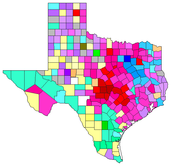 2020 Texas County Map of Democratic Primary Election Results for Senator
