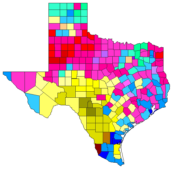 1968 Texas County Map of Democratic Primary Election Results for Governor