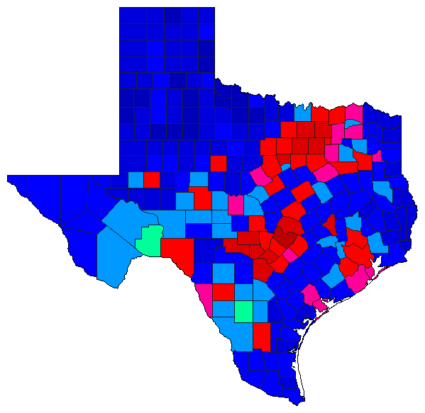 1990 Texas County Map of Democratic Primary Election Results for Governor