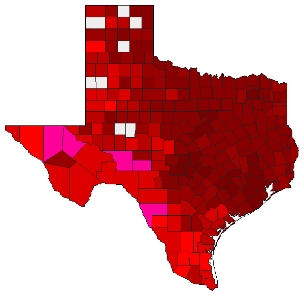 2010 Texas County Map of Democratic Primary Election Results for Governor