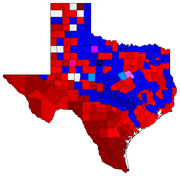 2010 Texas County Map of Democratic Primary Election Results for Lt. Governor