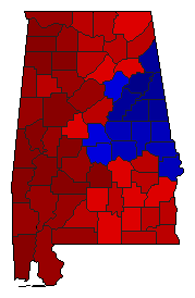 1996 Alabama County Map of Democratic Runoff Election Results for Senator