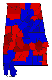 1986 Alabama County Map of Democratic Runoff Election Results for Governor