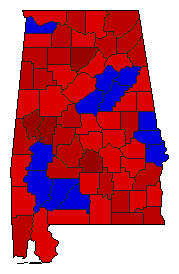 1986 Alabama County Map of Democratic Runoff Election Results for Lt. Governor