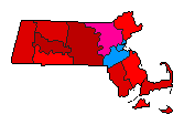 1930 Massachusetts County Map of Democratic Primary Election Results for Senator