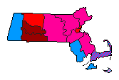 1952 Massachusetts County Map of Democratic Primary Election Results for State Treasurer