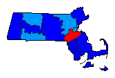 1956 Massachusetts County Map of Democratic Primary Election Results for State Treasurer