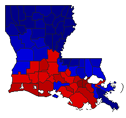 1964 Louisiana County Map of General Election Results for President