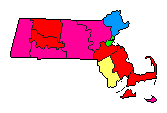 1964 Massachusetts County Map of Democratic Primary Election Results for State Treasurer