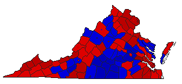 1964 Virginia County Map of General Election Results for President