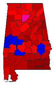 1966 Alabama County Map of Democratic Primary Election Results for Governor