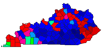 1968 Kentucky County Map of General Election Results for President