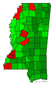 1968 Mississippi County Map of General Election Results for President