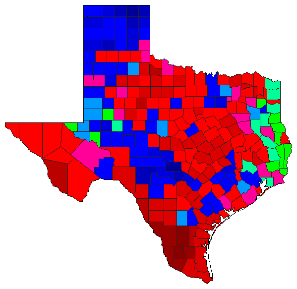 1968 Texas County Map of General Election Results for President