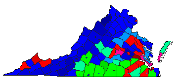 1968 Virginia County Map of General Election Results for President