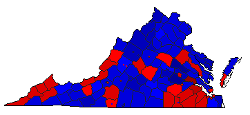 1980 Virginia County Map of General Election Results for President