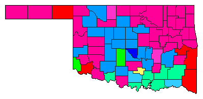 1986 Oklahoma County Map of Democratic Primary Election Results for Lt. Governor