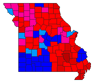 1992 Missouri County Map of General Election Results for President
