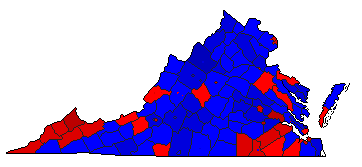 1992 Virginia County Map of General Election Results for President
