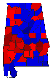 1996 Alabama County Map of General Election Results for President