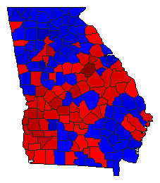 1996 Georgia County Map of General Election Results for President