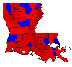 1996 Louisiana County Map of General Election Results for President