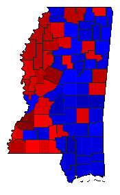 1996 Mississippi County Map of General Election Results for President