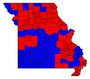 1996 Missouri County Map of General Election Results for President
