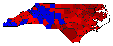 1996 North Carolina County Map of General Election Results for Governor