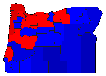 1996 Oregon County Map of General Election Results for President