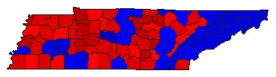 1996 Tennessee County Map of General Election Results for President